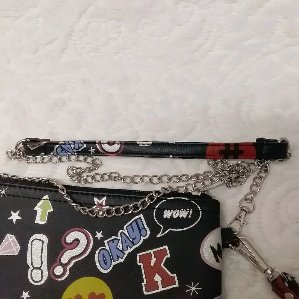 Bari Lynn Purse Convertible Crossbody Wristlet Colorful Emoji and Word Graphics